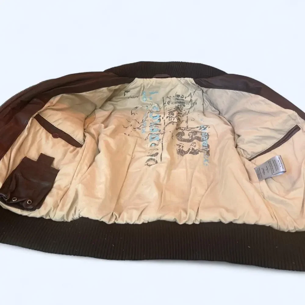 Vintage brown leather bomber jacket